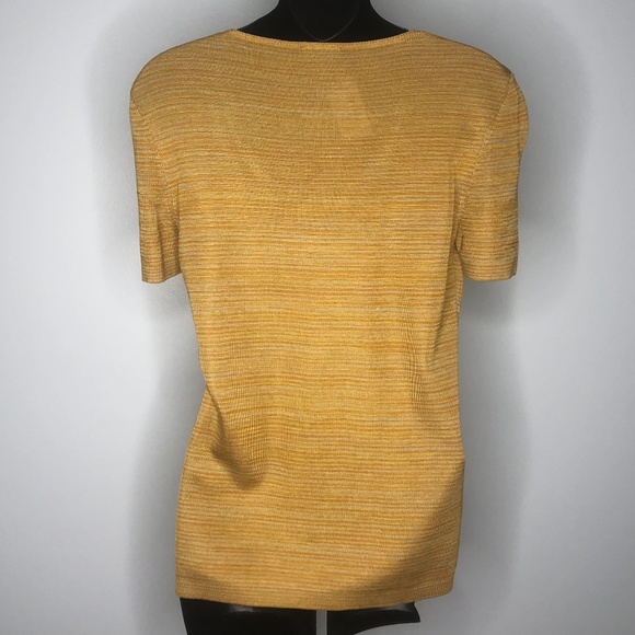 Akris Tangerine Yellow Striped Short Sleeve Top